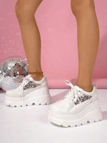 Women's Breathable Mesh Lace-Up Platform Sneakers, Thick Sole Outdoor Fashionable Casual Punk Shoes, New Spring/Autumn 2024