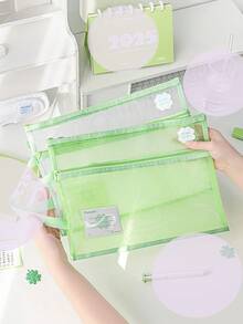 1pc Clover-Colored Mesh Document Folder, Simple Large Capacity File Storage Bag For High School Students - one-size - View 3