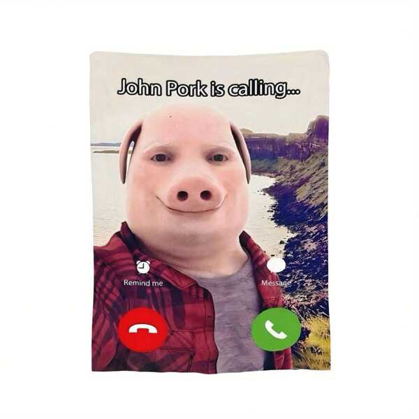 Um Cobertor de Flanela John Pork, Um Edredom Quente e Aconchegante para a Sala de Estar, Essenciais de Roupa de Cama, Perfeito para Viagens ao Ar Livre, Um Cobertor de Escritório, Um Cobertor de Viagem para Todas as Estações, Uma Capa de Sofá Quente - Um Presente Ideal para Aniversários ou Feriados.