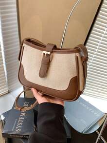 Fashionable Linen & Suede Contrast Color Elegant Shoulder Bag, Suitable For Casual Wear - Coffee Brown - View 8