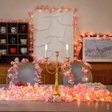 1pack 2m/78.74inch 20 LED Pink Cherry Blossom Copper Wire Fairy String Lights Battery Operated Warm White Romantic Tale Lamp For Home Bedroom Living Room Birthday Party Wedding Festival Decoration