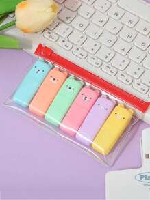 6pcs Colors/Set Cute Mini Bear Style Fluorescent Pen Macaron Color Oblique Tip Marker School Office Stationery Back To School