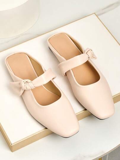 2 Stücke Slip-On Mule Sandalen mit Schleife, Damenschuhe im französischen Stil Mary Jane Lässig Pantoffeln für Urlaub, Frühling/Sommer/Herbst