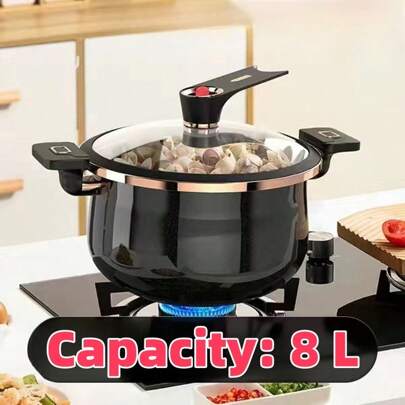 2,11 Gallonen (8 Liter) großer Schmiedeeisenner Dutch Oven - Mehrzweck Suppen- und Eintopftopf mit drehbarem Verschlussgriff, schwarzes Äußeres & goldenes Inneres, geeignet für alle Herdarten (inklusive Induktion), ideal für schnelles Kochen