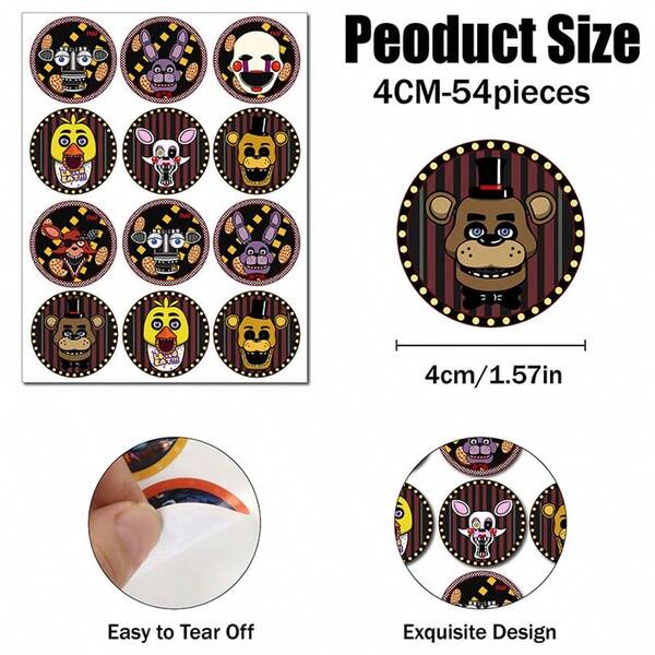 Five Nights at Freddy's 54 pegatinas redondas de 4 cm, tema del juego Five Nights at Freddy's, suministros para fiesta de cumpleaños, decoración de fiesta festiva, pequeños obsequios
