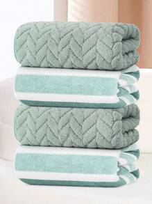 4pcs Solid Color + Striped Pattern Hand Towel Set - Towel Set - Size 13.78x29.53inch/35x75cm - Coral Fleece Material Soft & Skin-Friendly, Absorbent & Quick-Drying - With Hanging Loop For Easy Drying - No Shedding, No Fading - Minimalist & Fashionable Style - Suitable For Men & Women, All Seasons - Applicable For Bathroom, Living Room, Kitchen, Bedroom, Pool, Gifts, Also Can Be Used As Halloween, Autumn, Christmas Decorations, Christmas Gifts 70x140cm/27.56x55.12inch