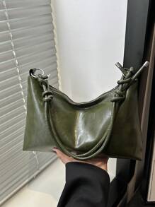 Bolso de hombro de unicolor nuevo y elegante de PU, bolso cruzado versátil con correa ajustable de estilo urbano, bolso sencillo para mujer
