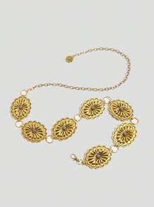 1pc Plus Size Women Oversize Boho Vintage High-End Gold Metal Belt, Fashion Waist Chain, Suitable For Dresses, Shirts, Beach, Party, Festival