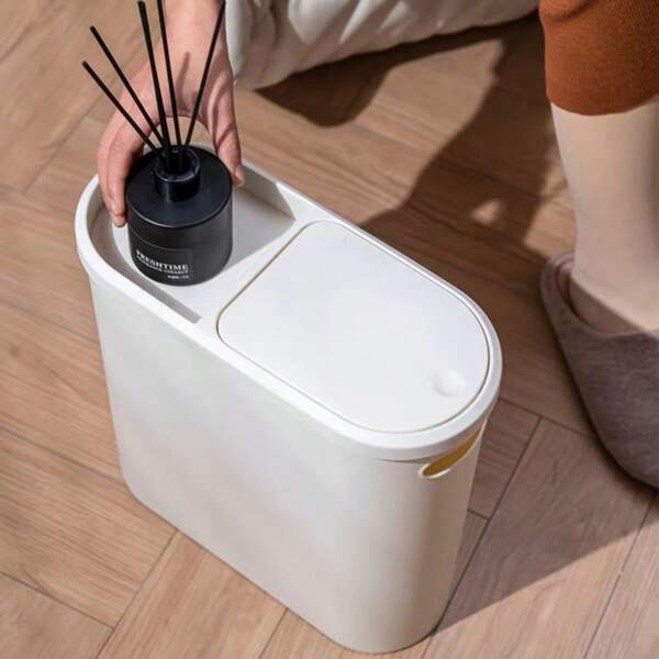1 Bathroom Trash Can, Home Creative Open Type Trash Can, Covered Press Type Bathroom Trash Can, Simple Paper Basket, Large Capacity Trash Can, Essential For Home Use Bathroom Decor Summer Back To School