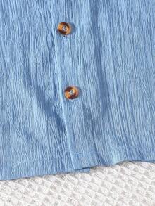 2 件套男婴休闲恐龙刺绣领衬衫和短裤套装，日常夏季服装 - 藍色 - 查看 6