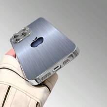 1 pieza Funda de teléfono de material de vidrio metálico con diseño de manzana, de alta calidad y elegante para