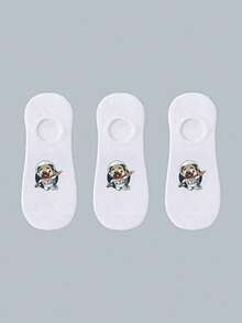 3/5 Pairs Of Women's White Invisible Socks, Pug Puppy Pattern, Black Socks, Fashion Socks, Boat Socks, Novelty Socks, Cute Socks, Funny Socks, Casual Socks, Perfect For Summer, Holiday Gifting Socks, Non-Removing Sock Heels - Multicolor - View 14