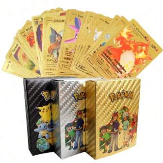pokemon 55-110Pcs Pokemon Gold Foil Card VMAX GX EX Cards English French German Spanish Italian Charizard Pikachu Arceus Colour Pokémon Cards Gift