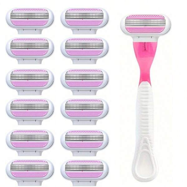 3-Layers Manual Razor For Women,Classic Razor, Shaving Set,Replacable Stainless Steel Blades,Women Shaver With Lube Strip,Reusable Blades