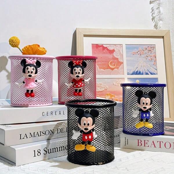 1pc Mickey & Minnie Mouse Pen Holder - Lightweight Mesh Design Desktop Organizer Box, Suitable For School & Office Supplies, Pink, Red And Blue Perfect Gifts