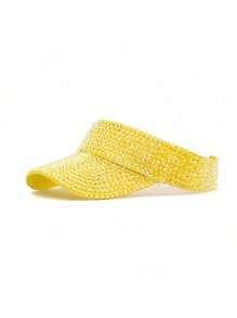 1pc Handmade Rhinestone Embellished Solid Color Sun Hat For Women