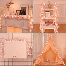 1pack 2m/78.74inch 20 LED Pink Cherry Blossom Copper Wire Fairy String Lights Battery Operated Warm White Romantic Tale Lamp For Home Bedroom Living Room Birthday Party Wedding Festival Decoration