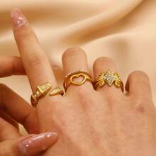 Multi-Piece Set Of Elegant 18K Gold Plated Stainless Steel Faux Gemstone Rings For Women, Fashion Jewelry Accessories, Luxury Party Wear, Vintage Middle Eastern Dubai Jewelry, Adjustable Rings