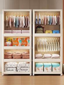 Foldable Wardrobe Closet, Multi-Tier Plastic Storage Cabinet, No Assembly Required - Transparent - View 7