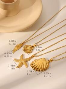 1pc Fashionable Ocean-Themed Stainless Steel Electroplated Necklace With Starfish, Seashell, Fan Shell Pendants, Suitable For Men, Women, Couples Everyday, Beach, Party, Music Festival, Gift