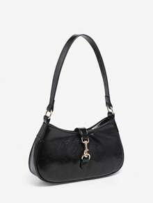 Women's Fashion Vintage Angora Red Faux Oil Wax Leather Clasp Decor Flap Bag, Shoulder Underarm Bag, Suitable For Dating, Outing, Party - Black - View 2