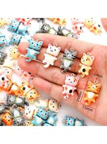 10pcs Cute 3D Flower Cat Resin DIY Accessories - Earrings, Pendants, Keychains, Bracelets