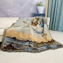 1pc Bohemian Woven Fringe Blanket With Swan And Toad Pattern, Soft Portable Picnic Mat, Bed Blanket, Sofa Throw, Camping Mat, Beach Blanket, Tear-Resistant Leisure Mat, Table Cloth, Tapestry, Machine Washable And Easy To Maintain