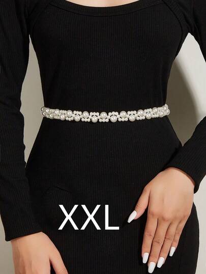 1-2pcs Oversize/Plus Size Women Elegant Waist Belt/Chain, Pearl Accent Lady Thin Waist Band For Dresses, Formal Gowns, Suitable As Gifts For Friends, Weddings, Parties Summer, School Fall, Autumn, Halloween