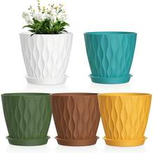 Small Plastic Nursery Pots, 5 Pack Water Ripples Plant Pots For Indoor Plants, Flower Pots With Drainage Holes And Saucers, Seeding Starter Planters For Decorative - Multicolor - View 1