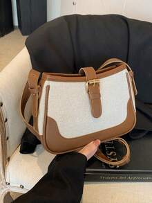 Fashionable Linen & Suede Contrast Color Elegant Shoulder Bag, Suitable For Casual Wear - Coffee Brown - View 9