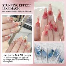 LIMEGIRL Manicure Blooming Gel Base Coat And Top Coat Set, Long-Lasting Glossy Finish, Base Coat/Top Coat Gel Can Create Marble Texture Effect, Removable, UV/LED Nail Art, Gift For Women - Clear - View 8