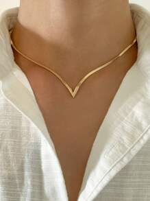 Men's Necklace Pendant, Unique Minimalist V-Shape Copper Flat Snake Chain Necklace, Blade & Dog Tag Necklace