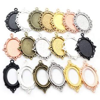 10 piezas de 18x25mm de tamaño interior, bandejas de bisel en blanco con forma ovalada para hacer accesorios de joyería DIY