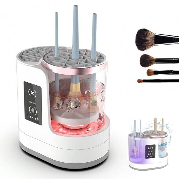 Limpiador eléctrico de brochas de maquillaje alimentado por USB - Secado rápido, automático, portátil, diseño de doble modo para una limpieza y secado eficientes, regalo ideal para vacaciones, limpiador portátil de brochas | Estética moderna | Limpiador de doble modo, limpieza de brochas