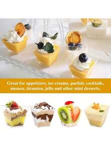 60ml(Mini), 120ml(Medium) Capacity 30/50/100pcs High Quality Clear Plastic Square Dessert Cups, Reusable Party Cups Suitable For Snacks, Chocolates, Ice Cream, Fruits, Cakes, Mousses, Puddings, Appetizers, Easy Hand Wash, Suitable For Cafes, Dessert Shops, Restaurants, Home Parties, Weddings, Decorative Containers