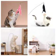 Upgraded Strong Suction Cup Cat Teaser Wand, Plush Animal Replacement Head, Self-Entertaining Durable Cat Chewing Toy, Pet Supplies