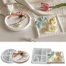 1PC Square & Round Bow Bubble Bead Coaster Mold - Aesthetic Scented Platter/Jewelry Tray Silicone Casting Mold For Resin Art - Transparent White - View 10