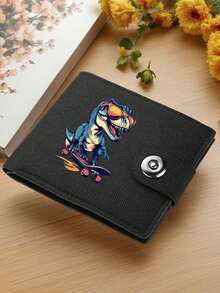 1pc Boy's Dinosaur Print Canvas Bifold Wallet - Lightweight Multi-Slot Design, Cute Animal Pattern, Black/Blue Color, Suitable For Daily Use And Gifts (Father's Day, Graduation), Fashionable Small Wallet - Multicolor - View 1