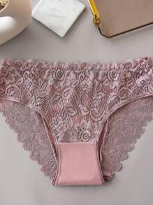 4 Packs Women's Underwear - Floral Lace Seamless Panties, Stretchy & Comfortable, Breathable Delicate Lace Design, Mid-Rise Basic Briefs For Daily Wear