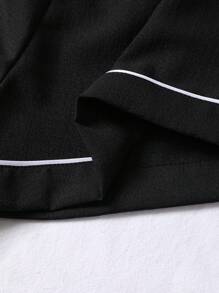 Set 2 buc. pijamale de vară pentru femei, din crep cu bule, culoare neagră, culoare solidă, cămașă cu mânecă scurtă și pantaloni scurți, ținute casual pentru casă de vară