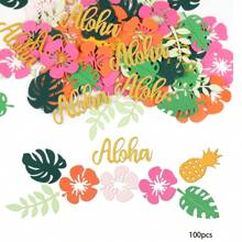 100pcs/200pcs Summer Hawaii Hula Skirt Tabletop Decorations, Tropical Flower, Palm Leaf, Pineapple Confetti For Summer Hawaiian Party Decor