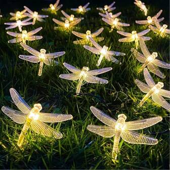 1pc Solar Powered Dragonfly String Lights, 8 Lighting Modes Waterproof Fairy Lights For Garden, Tree, Patio, Fence Christmas Decor (Multi-Color)