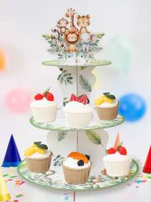1 pièce Présentoir à gâteau de style jungle, support à cupcakes jungle, fournitures de décoration pour fête d'anniversaire sur le thème de la jungle, présentoir alimentaire, tour à cupcakes, présentoir à gâteaux et desserts, décoration de mariage, fournitures pour baby shower et fête de révélation du sexe, décoration de fête de vacances