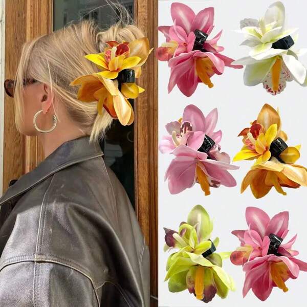 1pc Women's New Solid Hawaiian Lifelike Plumeria Flower Hairclip, Suitable For Hawaii Vacation Atmosphere, Photo Shooting, Daily Outfit, Hair Accessory For Women