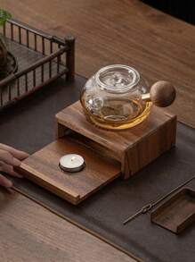 1pc Portable Tea Pot Warmer Stand, Wooden Tea Pot Heating Rack With Candle Holder - Non-Electric Tea Pot Warming Accessory For Desk Tea Ceremony Back To School