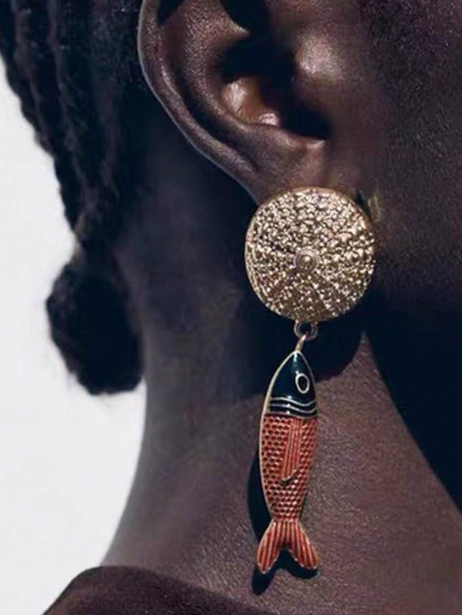 1 par de pendientes con encantos de peces, langostas y cangrejos, de estilo lujoso y vacacional, diseño minimalista y de alta gama para mujeres - Pendientes de vacaciones en la playa - Ver 1