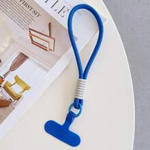 1pc Dopamine Color Block Short Wrist Strap Keychain Phone Lanyard With Silicone Anti-Lost Clip