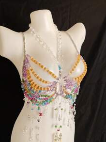 Unisex Sexy Acrylic Crystal Sequin Hollow Pendant Body Chain Necklace, Suitable For Couples, Nightclub, Party, Hotel, Carnival