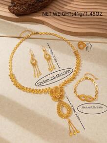 4 pièces/set Bijoux de mode pour femmes à ton doré de Dubaï, en alliage de cuivre 24 carats, collier, accessoires du Moyen-Orient