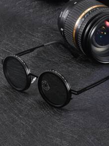 Classic Retro Round Frame Fashion Glasses With Black Tinted Lenses, Self-Adjustable, Niche Design With Premium Feel For Summer Beach Vacation,Outdoor,Travel